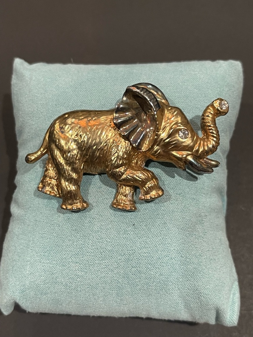 Two-Tone Gold/Silver Elephant Brooch with Clear Rhinestone Accents